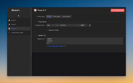 Illusory – Proxy Manager  from Chrome web store to be run with OffiDocs Chromium online