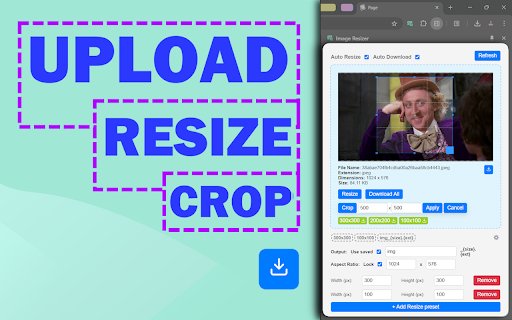 Image Resizer  from Chrome web store to be run with OffiDocs Chromium online