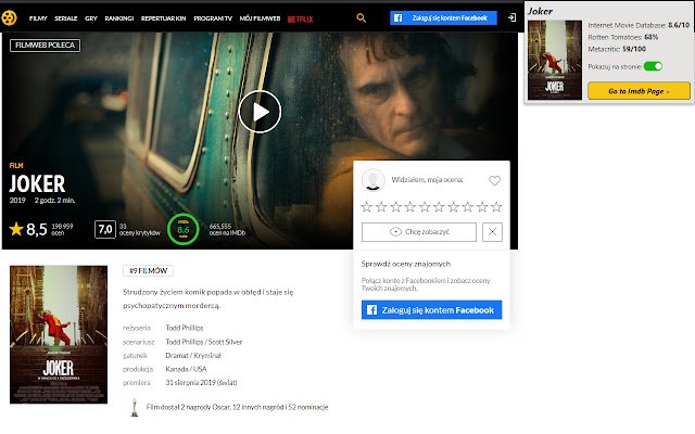 Catatan Imdb untuk Filmweb dari toko web Chrome untuk dijalankan dengan OffiDocs Chromium online