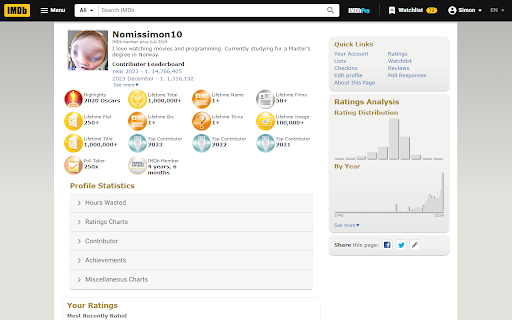IMDb Profile Stats  from Chrome web store to be run with OffiDocs Chromium online