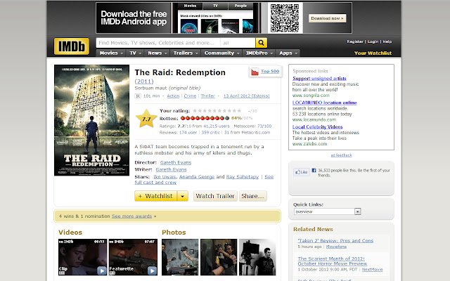IMDb เน่ามะเขือเทศให้คะแนนจาก Chrome เว็บสโตร์ที่จะรันด้วย OffiDocs Chromium ออนไลน์