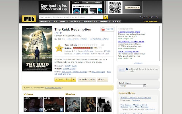 ציוני IMDb rottentomatoes מחנות האינטרנט של Chrome יופעלו עם OffiDocs Chromium באינטרנט