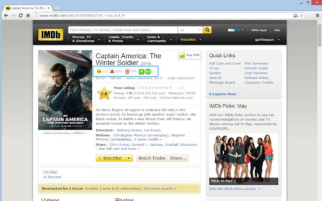 Chrome ウェブストアの IMDB X Movie Ratings Warehouse を OffiDocs Chromium オンラインで実行