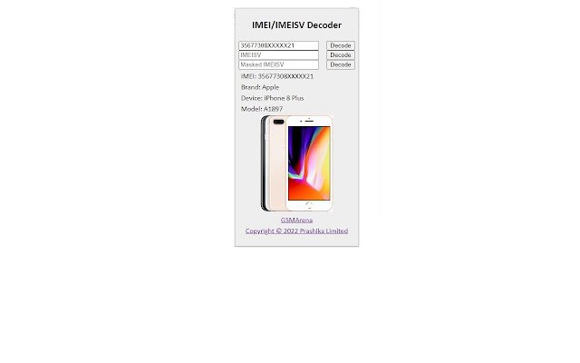 IMEI Decoder  from Chrome web store to be run with OffiDocs Chromium online