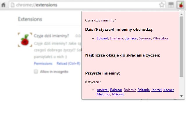 Імієнини. Życzenia na każdą okazję. із веб-магазину Chrome для запуску за допомогою OffiDocs Chromium онлайн