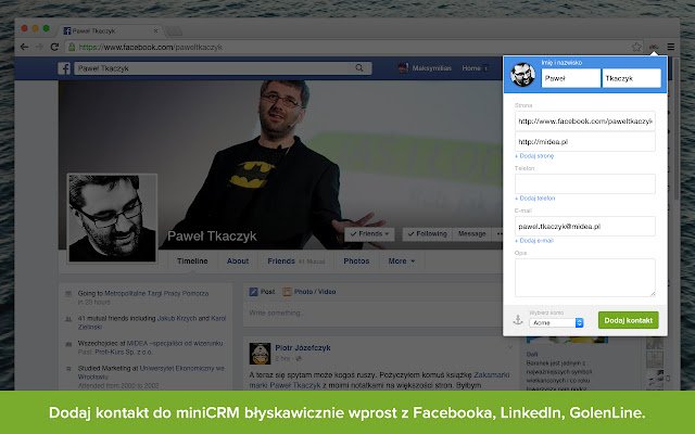 Importer kontaktów do miniCRM z Social Media from Chrome web store to be run with OffiDocs Chromium online