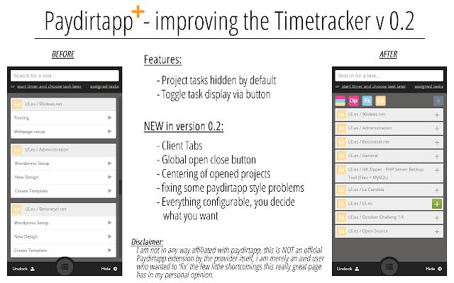 تحسين Paydirt Time Tracker من متجر Chrome الإلكتروني ليتم تشغيله باستخدام OffiDocs Chromium عبر الإنترنت