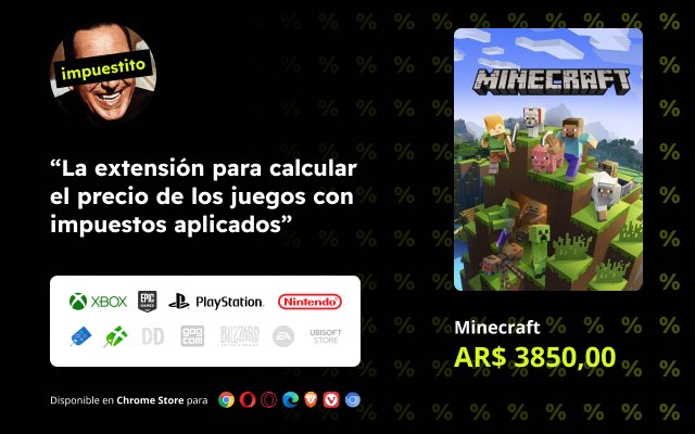 Impuestito: precio real juegos en Argentina de Chrome web store para ser ejecutado con OffiDocs Chromium online