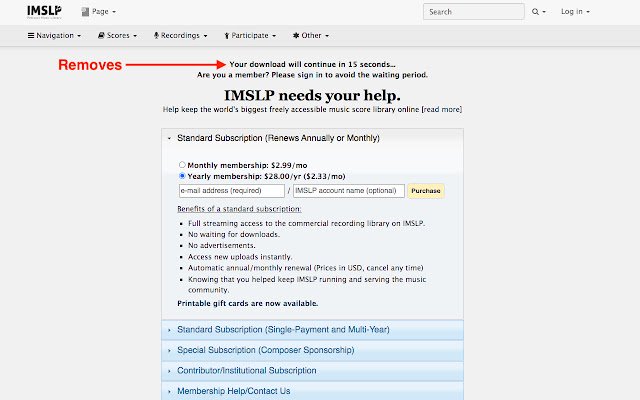 IMSLP No Wait  from Chrome web store to be run with OffiDocs Chromium online