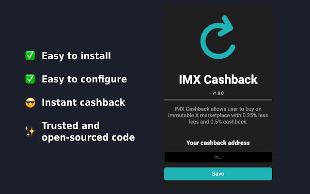 IMX Cashback ຈາກຮ້ານເວັບ Chrome ທີ່ຈະດໍາເນີນການກັບ OffiDocs Chromium ອອນໄລນ໌