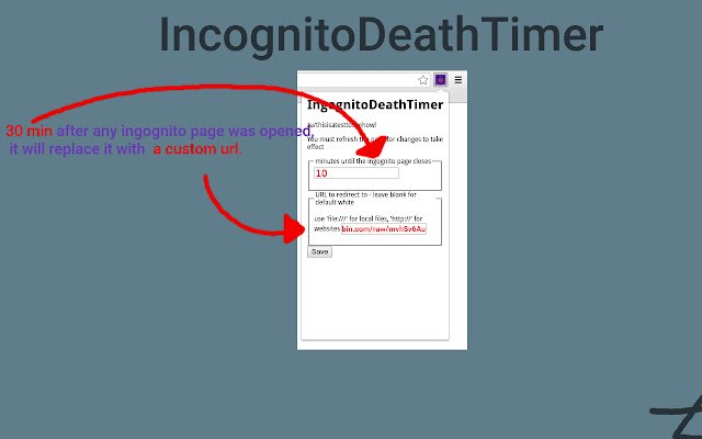 IncognitoDeathTimer  from Chrome web store to be run with OffiDocs Chromium online