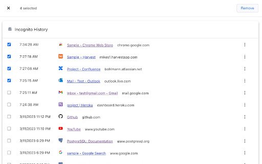 Incognito History  from Chrome web store to be run with OffiDocs Chromium online