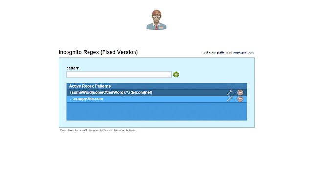 Incognito Regex (Phiên bản cố định) từ cửa hàng Chrome trực tuyến sẽ chạy với OffiDocs Chrome trực tuyến
