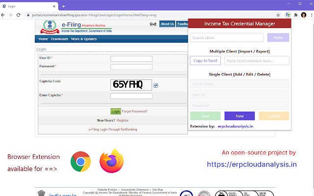 Income Tax Credential Manager  from Chrome web store to be run with OffiDocs Chromium online