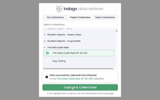 Indago Data Retriever BETA  from Chrome web store to be run with OffiDocs Chromium online