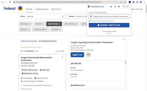 Indeed Scraper  from Chrome web store to be run with OffiDocs Chromium online