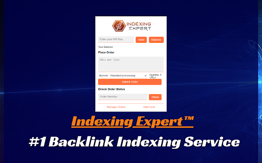 Indexing Expert™ Backlink Indexing Service  from Chrome web store to be run with OffiDocs Chromium online