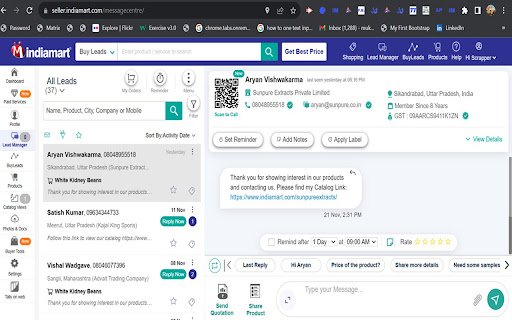 IndiaMart Lead Manager  from Chrome web store to be run with OffiDocs Chromium online