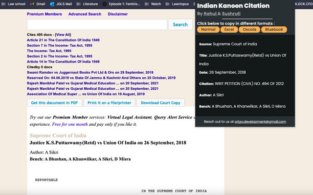 OffiDocs Chromiumオンラインで実行されるChrome WebストアからのIndian Kanoon Citation