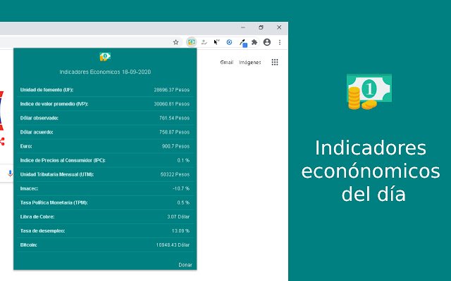 Chrome 网上商店的 Indicadores Economicos 将与 OffiDocs Chromium 在线运行