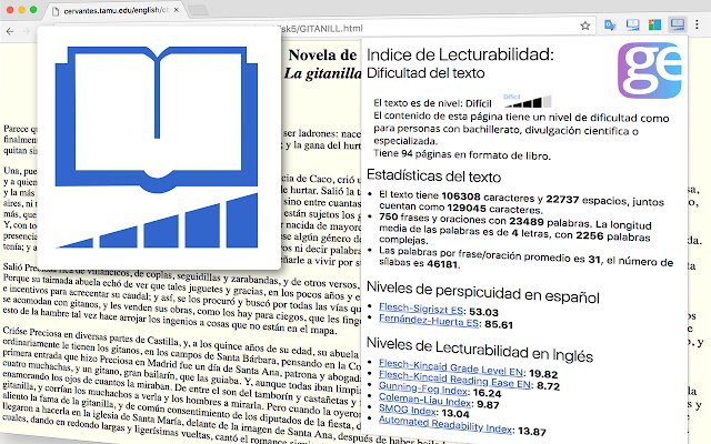 Indice de Lecturabilidad  from Chrome web store to be run with OffiDocs Chromium online
