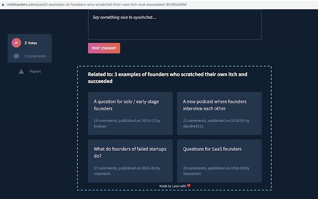IndieHackers Related Articles  from Chrome web store to be run with OffiDocs Chromium online