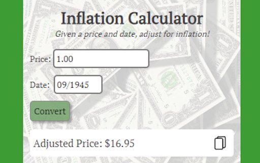 Inflation Calculator  from Chrome web store to be run with OffiDocs Chromium online