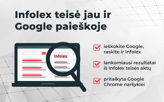 La extensión de búsqueda Infolex.lt de Chrome web store se ejecutará con OffiDocs Chromium en línea