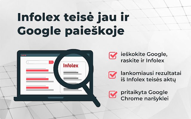 Extensia de căutare Infolex.lt din magazinul web Chrome va fi rulată cu OffiDocs Chromium online