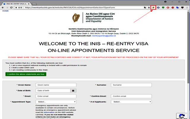 INIS REENTRY VISA da Chrome Web Store para ser executado com OffiDocs Chromium online