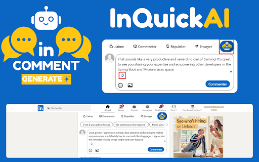 InQuickAI: AI Powered LinkedIn Comment Generator  from Chrome web store to be run with OffiDocs Chromium online