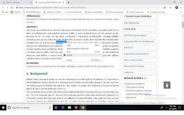 InstaDic  from Chrome web store to be run with OffiDocs Chromium online