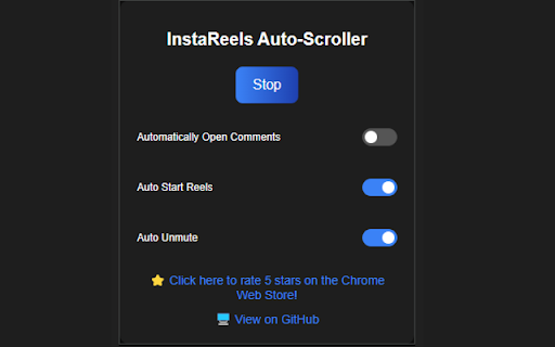Instagram Auto Scroller  from Chrome web store to be run with OffiDocs Chromium online