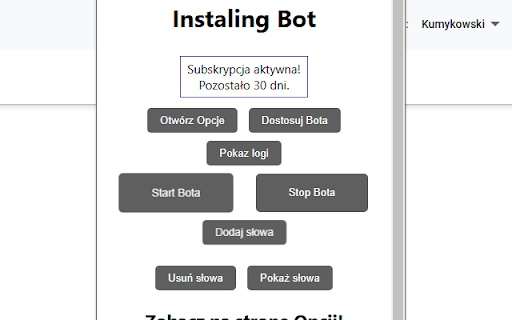 Instaling Bot  from Chrome web store to be run with OffiDocs Chromium online