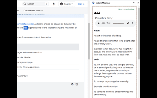 Instant Meaning  from Chrome web store to be run with OffiDocs Chromium online