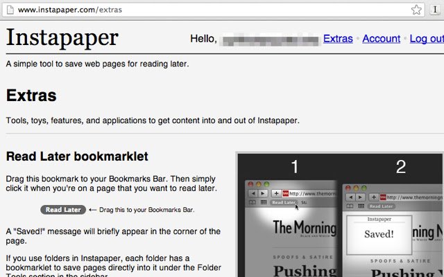 InstapaperBookmarklet  from Chrome web store to be run with OffiDocs Chromium online