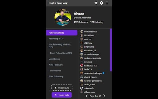 InstaTracker  from Chrome web store to be run with OffiDocs Chromium online