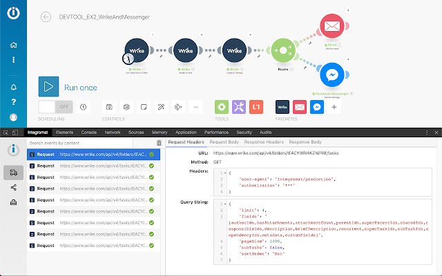 ক্রোম ওয়েব স্টোর থেকে Integromat DevTool OffiDocs Chromium অনলাইনে চালানো হবে