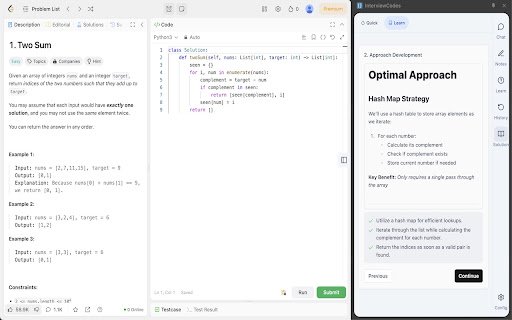 InterviewCodes (LeetCode, NeetCode support) Ace SDE Interviews  from Chrome web store to be run with OffiDocs Chromium online