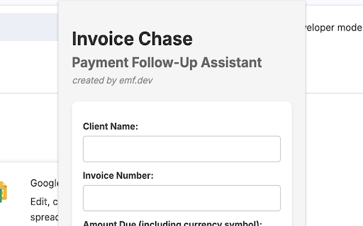 Invoice Chase Payment Follow Up Assistant  from Chrome web store to be run with OffiDocs Chromium online
