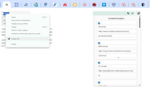 IOC Analyzer  from Chrome web store to be run with OffiDocs Chromium online