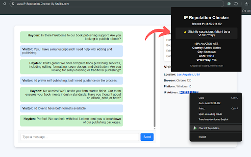 IP Reputation Checker by Utaiba Ahmed Khan  from Chrome web store to be run with OffiDocs Chromium online