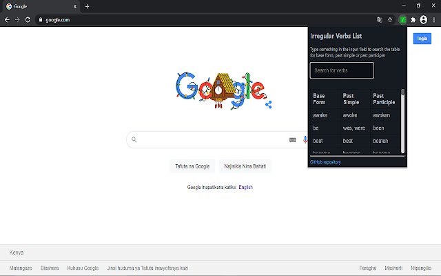 Lista de verbos irregulares de Chrome web store para ejecutar con OffiDocs Chromium en línea