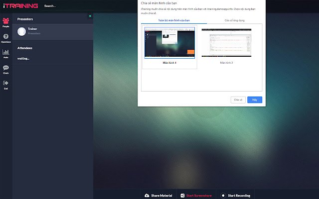 A tela de compartilhamento iTraining da Chrome Web Store será executada com o OffiDocs Chromium online