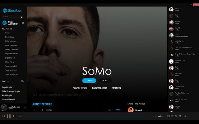 iWire Music Streaming từ cửa hàng Chrome trực tuyến sẽ được chạy trực tuyến với OffiDocs Chrome