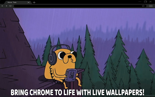 Jake Listening To Music In The Rain Adventure Time Live Wallpaper  from Chrome web store to be run with OffiDocs Chromium online