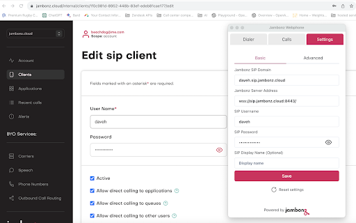 jambonz webrtc phone  from Chrome web store to be run with OffiDocs Chromium online