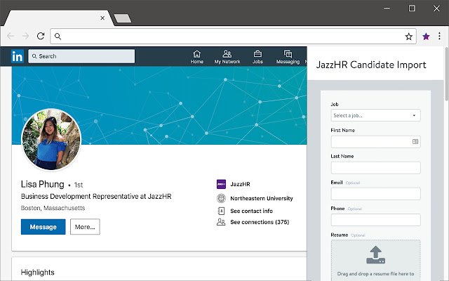 JazzHR Candidate Importer de Chrome web store se ejecutará con OffiDocs Chromium en línea