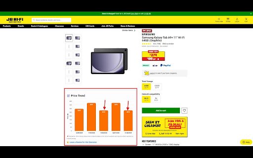 JB Hi Fi Price Trend  from Chrome web store to be run with OffiDocs Chromium online