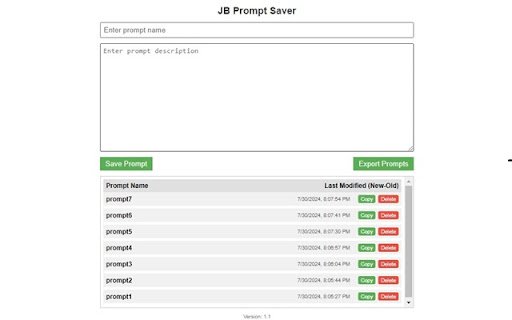 JB Prompt Saver  from Chrome web store to be run with OffiDocs Chromium online
